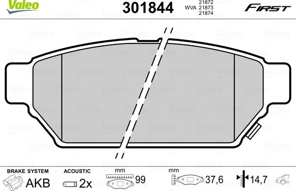 Valeo 301844 - Brake Pad Set, disc brake www.autospares.lv