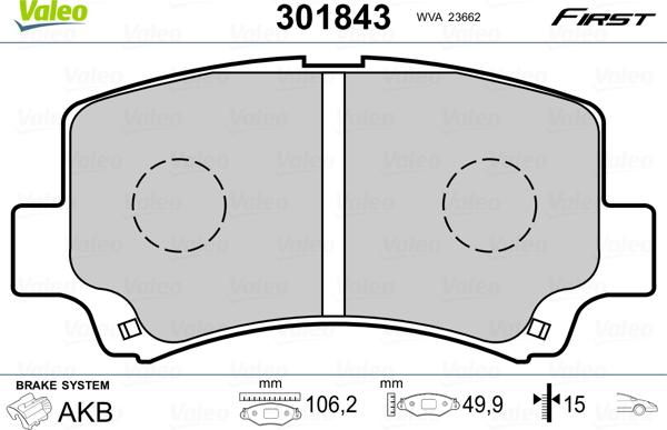 Valeo 301843 - Bremžu uzliku kompl., Disku bremzes www.autospares.lv