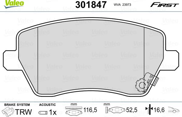 Valeo 301847 - Тормозные колодки, дисковые, комплект www.autospares.lv