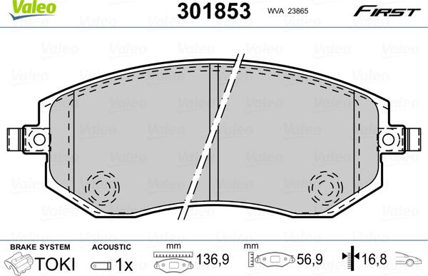 Valeo 301853 - Brake Pad Set, disc brake www.autospares.lv