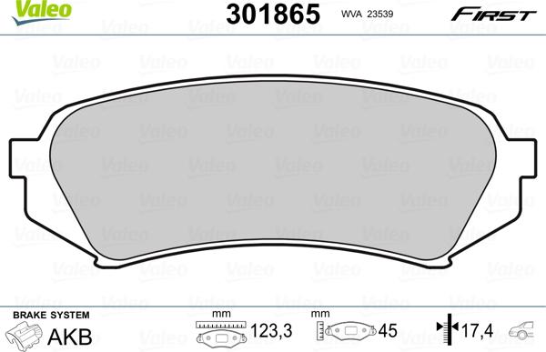 Valeo 301865 - Brake Pad Set, disc brake www.autospares.lv