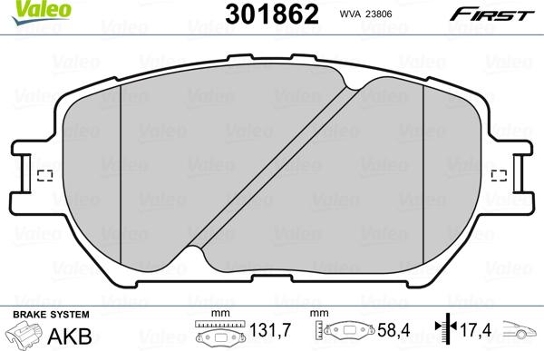 Valeo 301862 - Brake Pad Set, disc brake www.autospares.lv