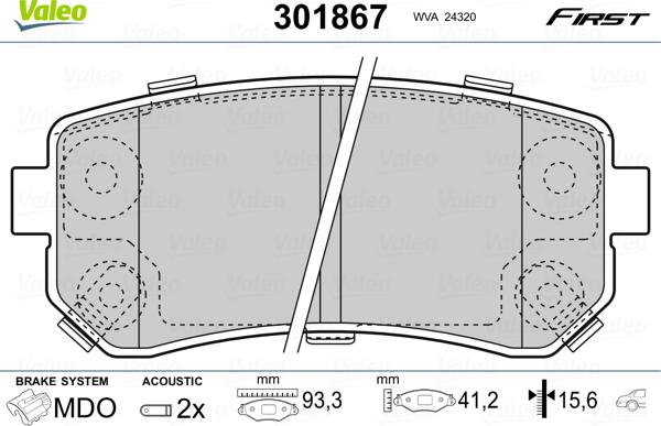 Valeo 301867 - Тормозные колодки, дисковые, комплект www.autospares.lv