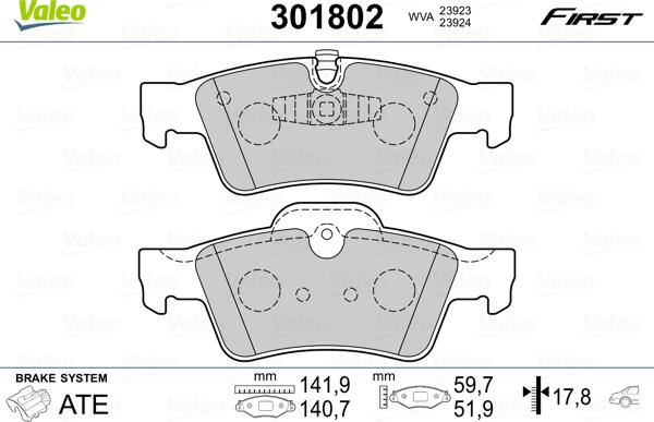 Valeo 301802 - Bremžu uzliku kompl., Disku bremzes www.autospares.lv