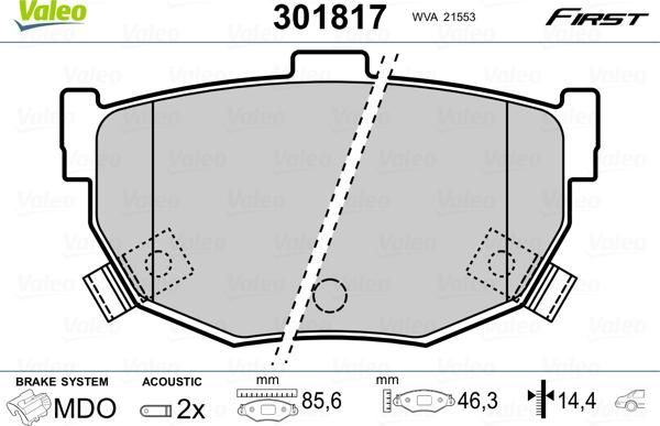 Valeo 301817 - Brake Pad Set, disc brake www.autospares.lv