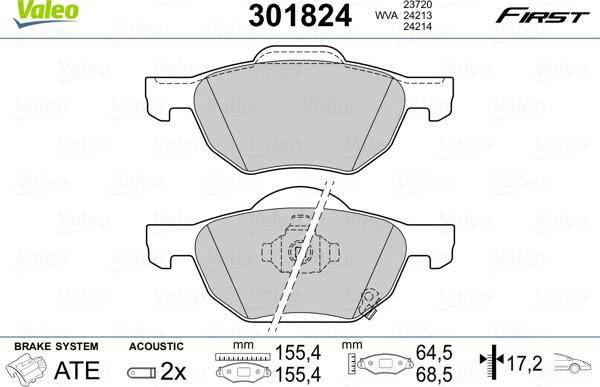 Valeo 301824 - Тормозные колодки, дисковые, комплект www.autospares.lv