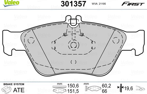 Valeo 301357 - Bremžu uzliku kompl., Disku bremzes www.autospares.lv