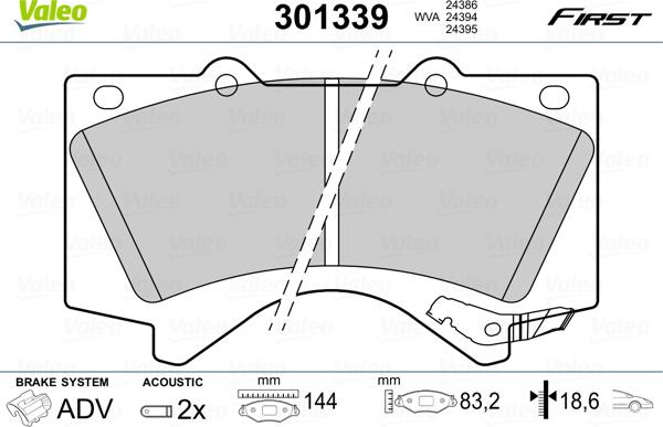 Valeo 301339 - Bremžu uzliku kompl., Disku bremzes autospares.lv