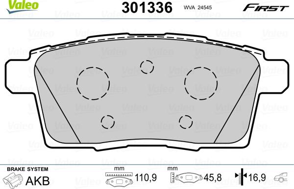 Valeo 301336 - Brake Pad Set, disc brake www.autospares.lv