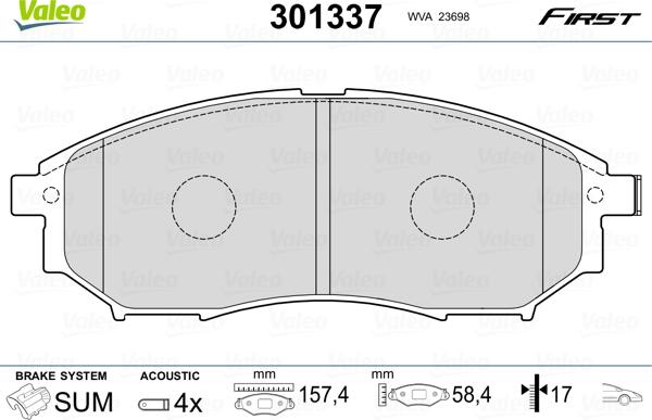 Valeo 301337 - Brake Pad Set, disc brake www.autospares.lv