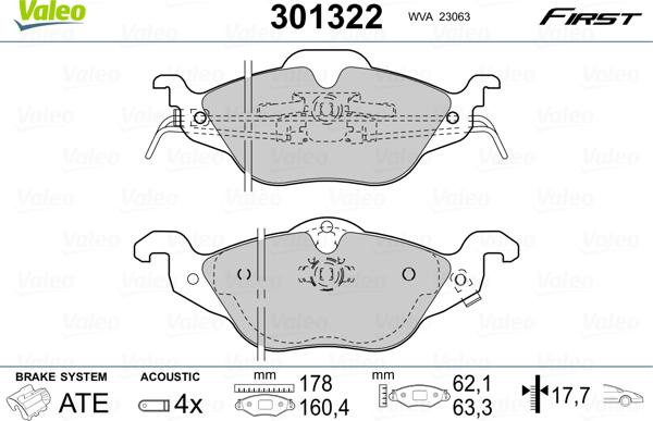 Valeo 301322 - Тормозные колодки, дисковые, комплект www.autospares.lv