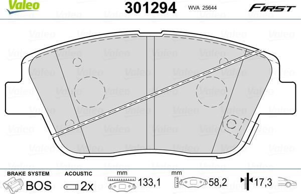 Valeo 301294 - Тормозные колодки, дисковые, комплект www.autospares.lv