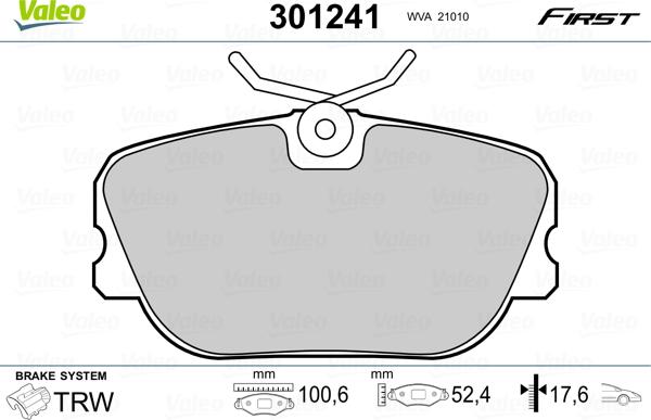 Valeo 301241 - Тормозные колодки, дисковые, комплект www.autospares.lv