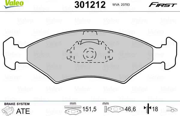 Valeo 301212 - Тормозные колодки, дисковые, комплект www.autospares.lv