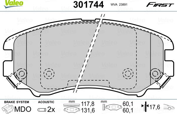 Valeo 301744 - Bremžu uzliku kompl., Disku bremzes www.autospares.lv