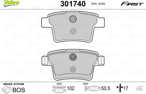 Valeo 301740 - Тормозные колодки, дисковые, комплект www.autospares.lv