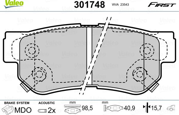 Valeo 301748 - Тормозные колодки, дисковые, комплект www.autospares.lv