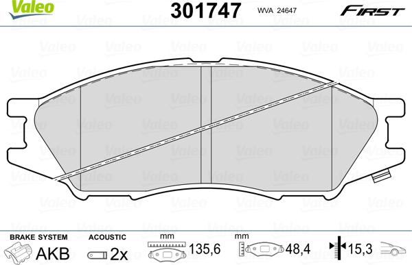 Valeo 301747 - Тормозные колодки, дисковые, комплект www.autospares.lv