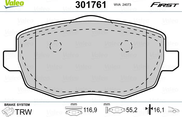 Valeo 301761 - Brake Pad Set, disc brake www.autospares.lv