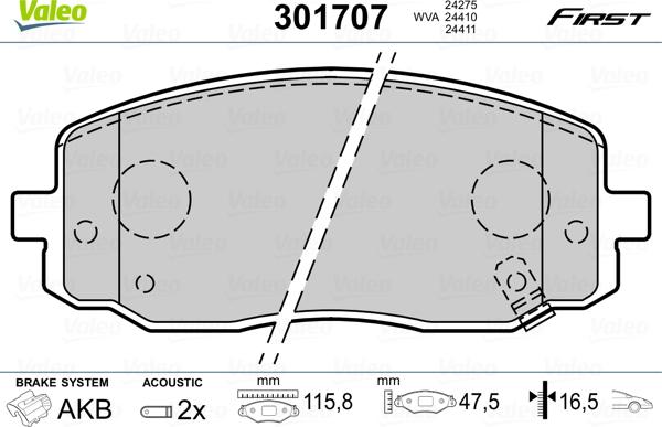 Valeo 301707 - Bremžu uzliku kompl., Disku bremzes www.autospares.lv