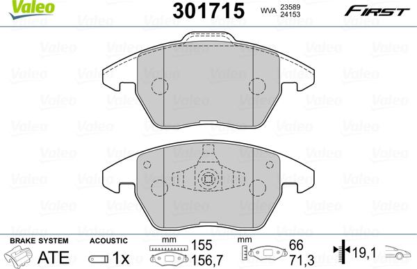 Valeo 301715 - Тормозные колодки, дисковые, комплект www.autospares.lv