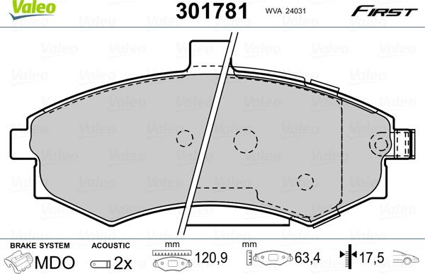 Valeo 301781 - Brake Pad Set, disc brake www.autospares.lv