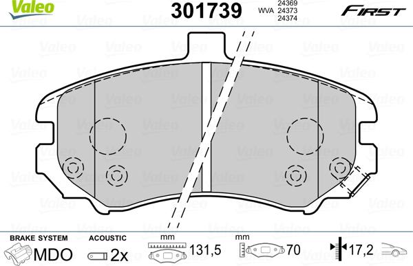 Valeo 301739 - Brake Pad Set, disc brake www.autospares.lv