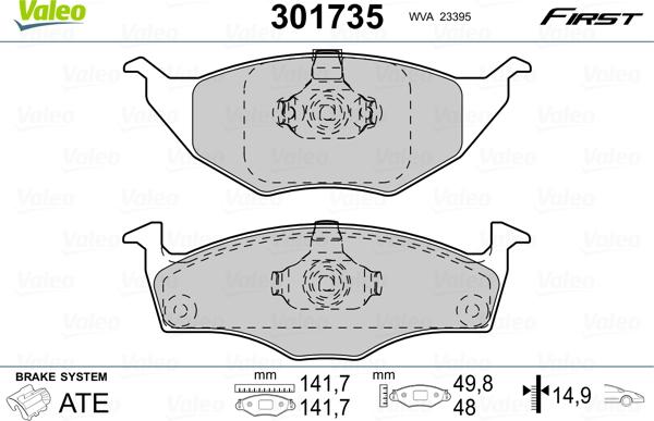 Valeo 301735 - Brake Pad Set, disc brake www.autospares.lv