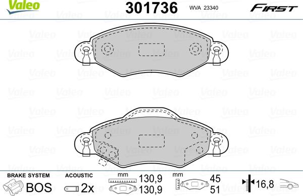 Valeo 301736 - Bremžu uzliku kompl., Disku bremzes www.autospares.lv