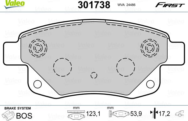 Valeo 301738 - Bremžu uzliku kompl., Disku bremzes www.autospares.lv