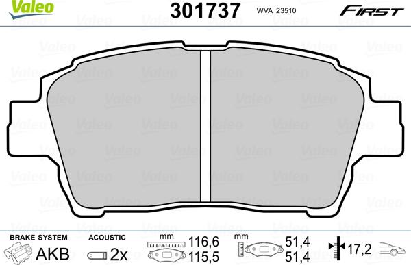 Valeo 301737 - Brake Pad Set, disc brake www.autospares.lv