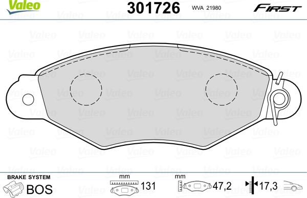 Valeo 301726 - Brake Pad Set, disc brake www.autospares.lv