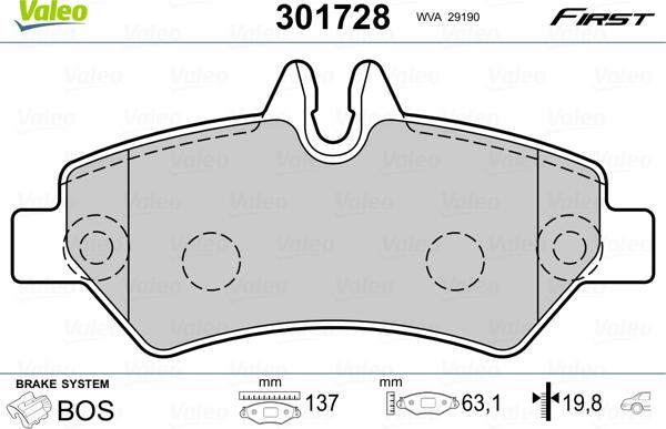 Valeo 301728 - Bremžu uzliku kompl., Disku bremzes www.autospares.lv