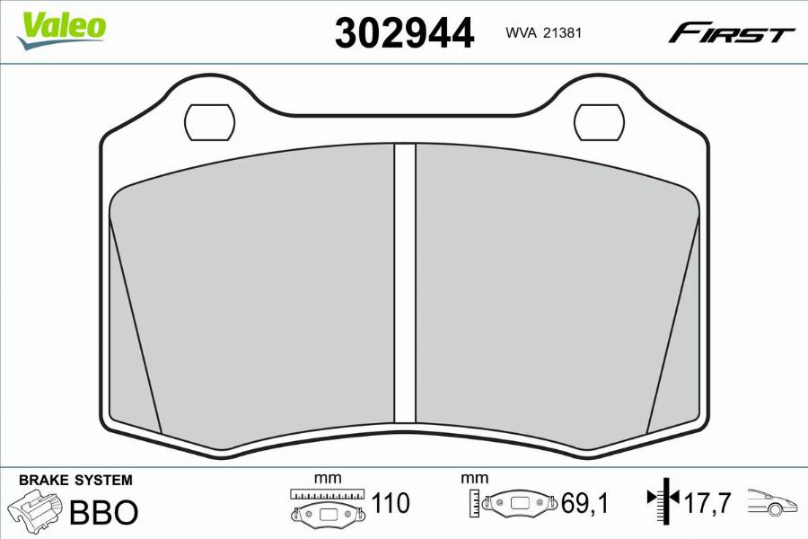 Valeo 302944 - Bremžu uzliku kompl., Disku bremzes www.autospares.lv