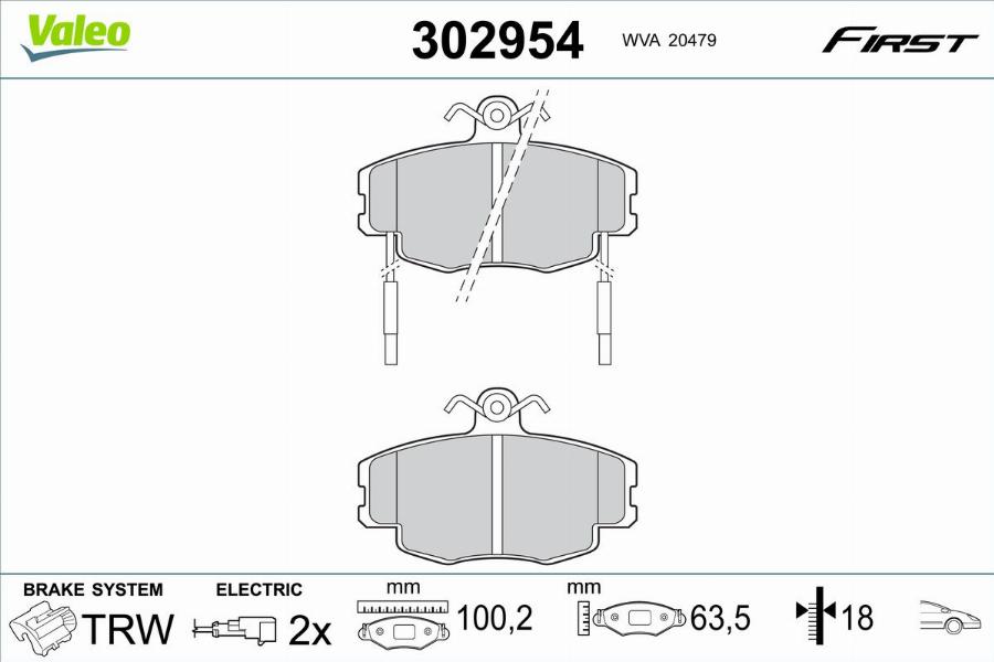 Valeo 302954 - Bremžu uzliku kompl., Disku bremzes www.autospares.lv