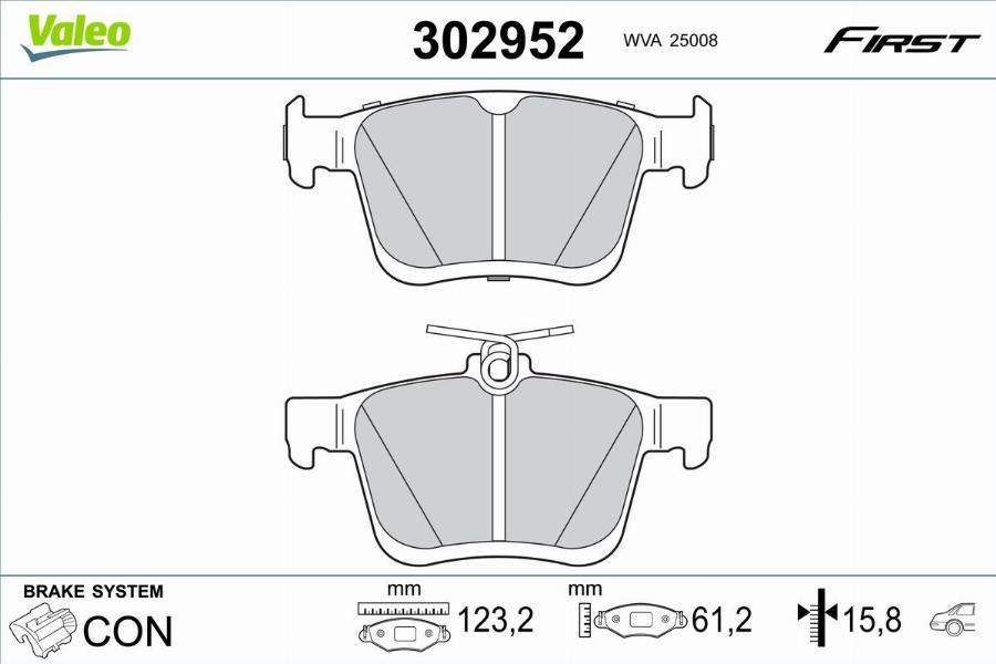 Valeo 302952 - Bremžu uzliku kompl., Disku bremzes www.autospares.lv