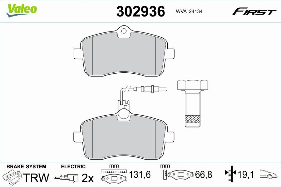 Valeo 302936 - Bremžu uzliku kompl., Disku bremzes www.autospares.lv