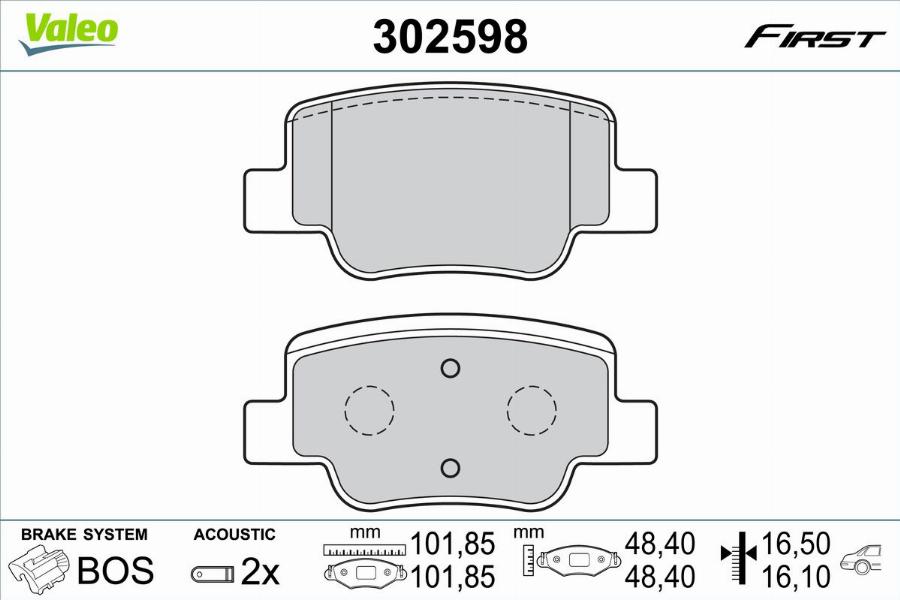 Valeo 302598 - Bremžu uzliku kompl., Disku bremzes www.autospares.lv