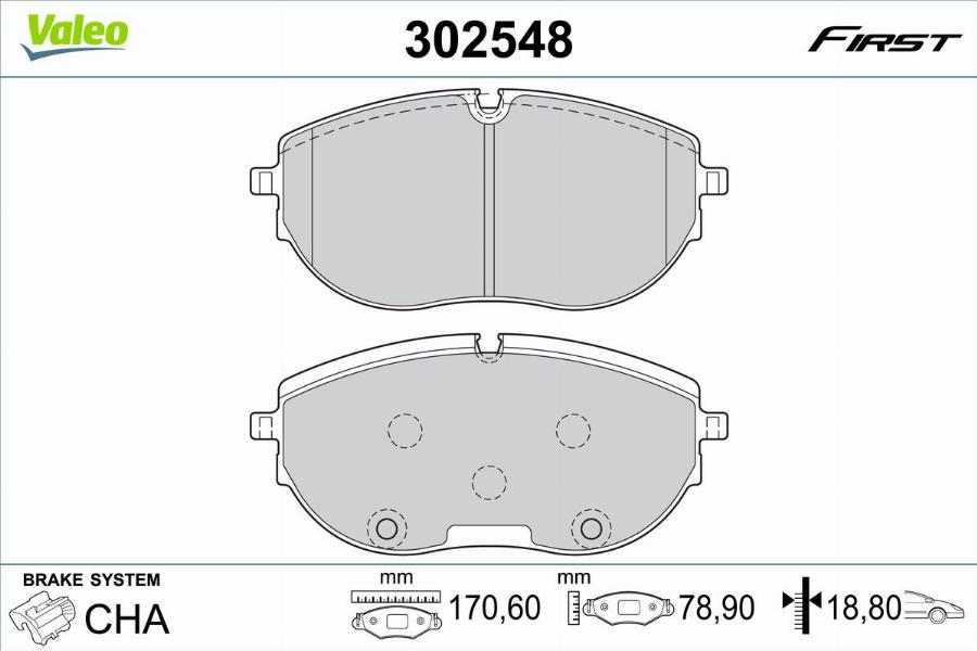 Valeo 302548 - Bremžu uzliku kompl., Disku bremzes www.autospares.lv