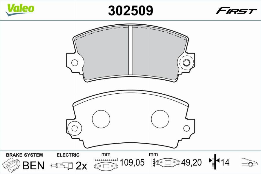 Valeo 302509 - Bremžu uzliku kompl., Disku bremzes www.autospares.lv