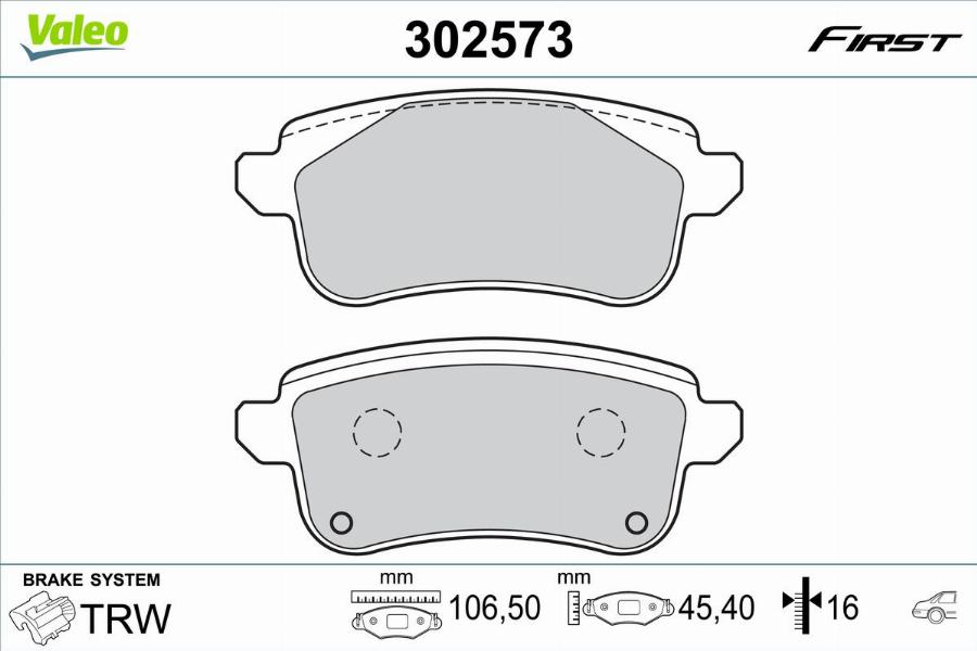 Valeo 302573 - Bremžu uzliku kompl., Disku bremzes www.autospares.lv