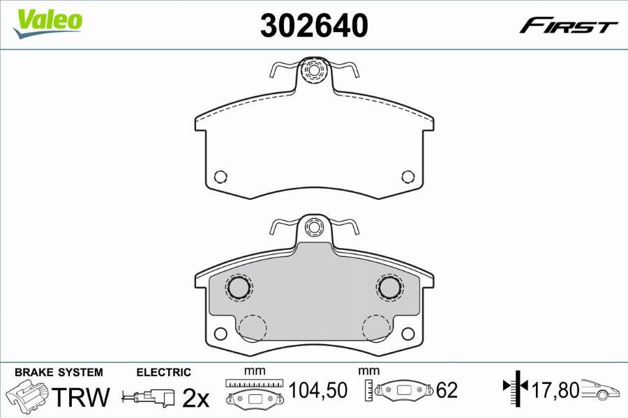 Valeo 302640 - Bremžu uzliku kompl., Disku bremzes www.autospares.lv