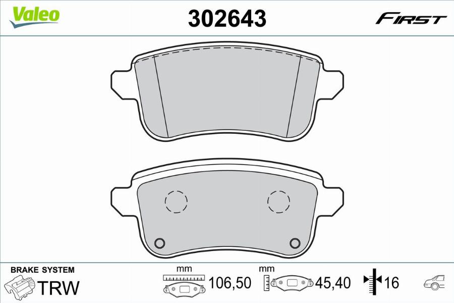 Valeo 302643 - Bremžu uzliku kompl., Disku bremzes www.autospares.lv