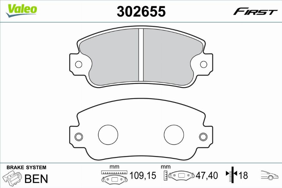 Valeo 302655 - Bremžu uzliku kompl., Disku bremzes www.autospares.lv