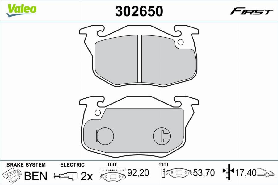 Valeo 302650 - Bremžu uzliku kompl., Disku bremzes www.autospares.lv