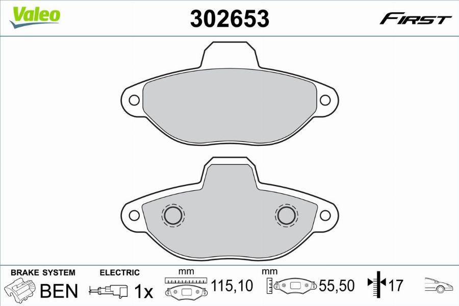 Valeo 302653 - Bremžu uzliku kompl., Disku bremzes www.autospares.lv