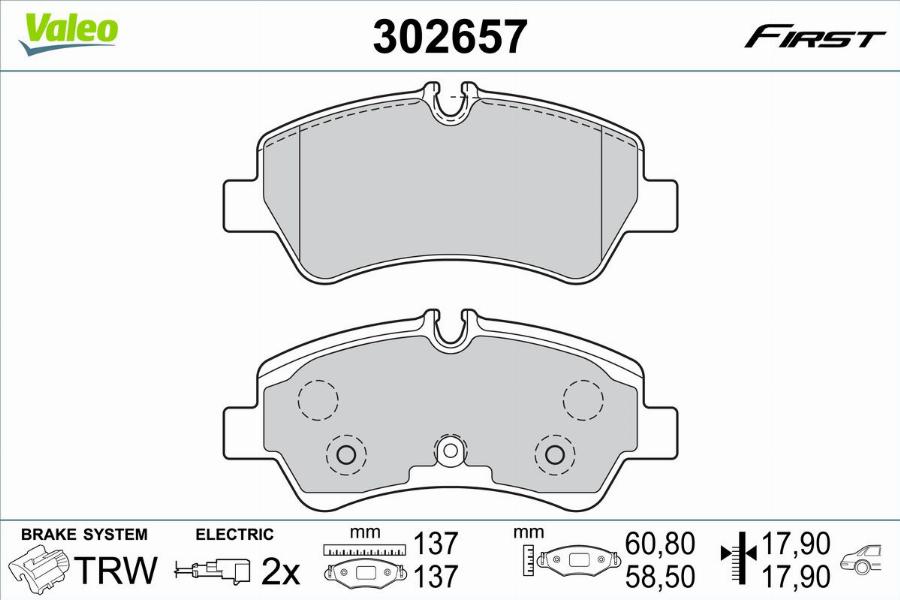 Valeo 302657 - Bremžu uzliku kompl., Disku bremzes www.autospares.lv