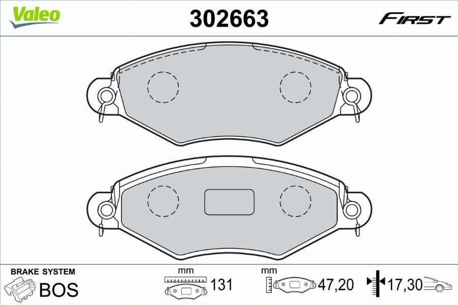 Valeo 302663 - Bremžu uzliku kompl., Disku bremzes www.autospares.lv