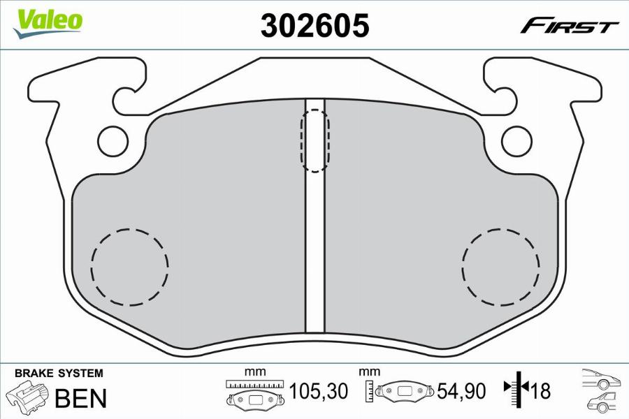 Valeo 302605 - Bremžu uzliku kompl., Disku bremzes www.autospares.lv