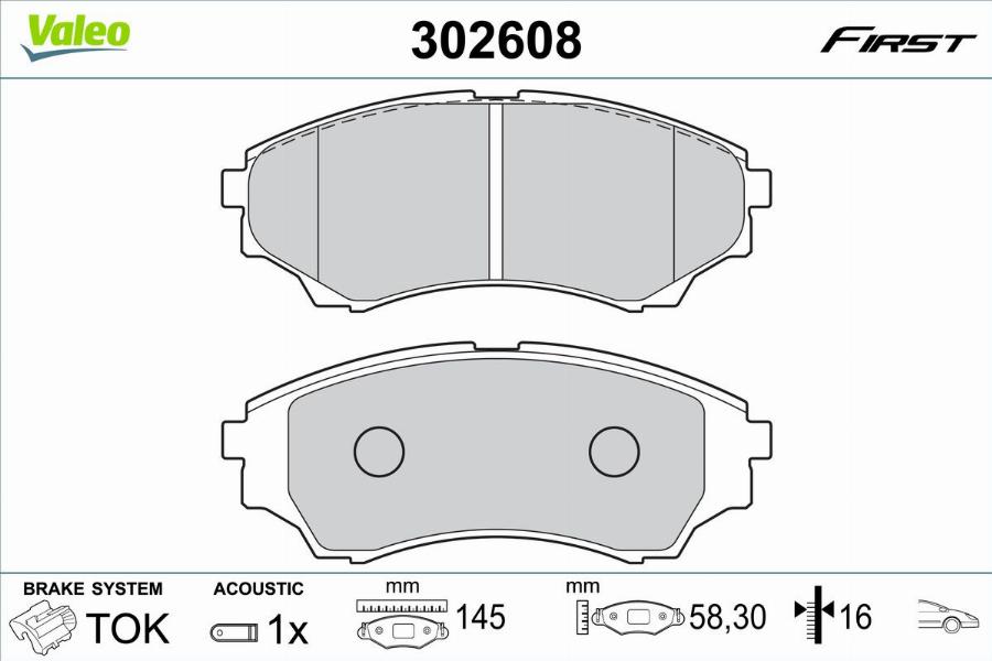 Valeo 302608 - Bremžu uzliku kompl., Disku bremzes www.autospares.lv